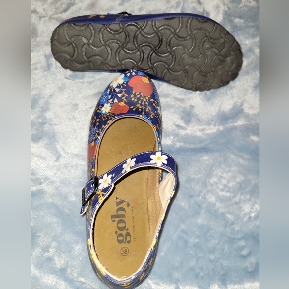 🌷 Goby Blue Poppy Print Handpainted Vegan Shoes Maryjanes Size 38 Worn Once - Picture 5 of 7